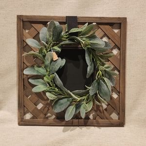 NWT Farmhouse Lamb's Ear Wreath on Wooden Lattice